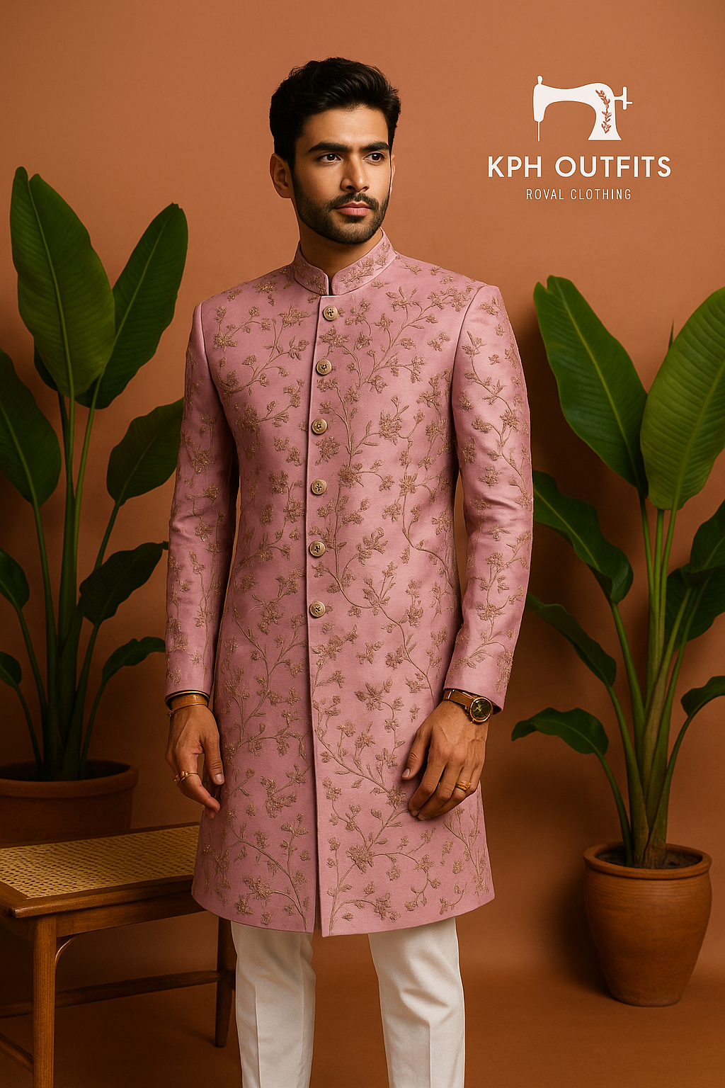 Pink sherwani set with intricate handcrafted detailing – KPH Outfits