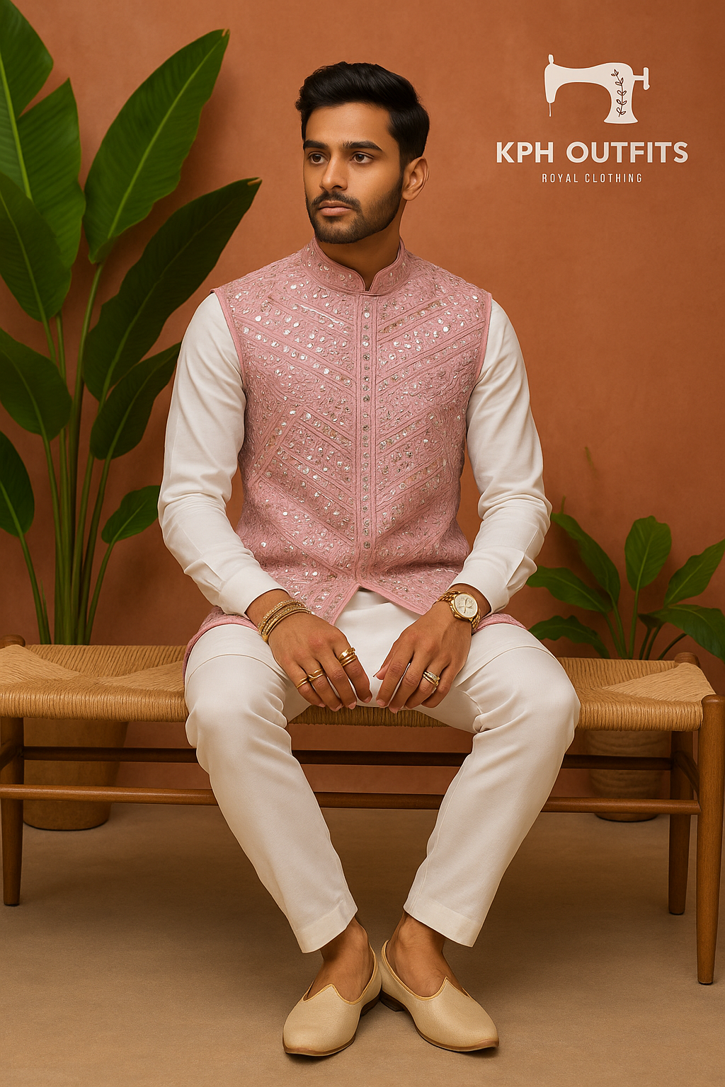 Men's Pink Bharat Reshma Inspired Real Mirror Waistcoat - Exclusive Style by KPH Outfits
