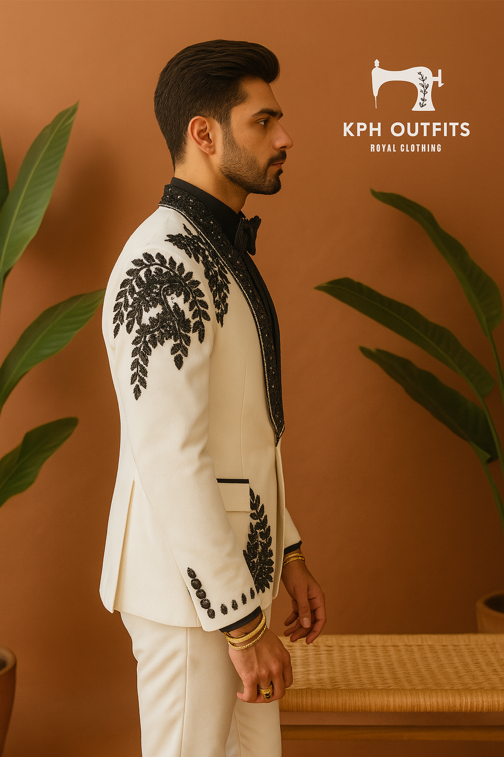 Men's Exclusive Ivory Designer Handcrafted Stylish Tuxedo Suit – Luxury Designer Wear by KPH Outfits