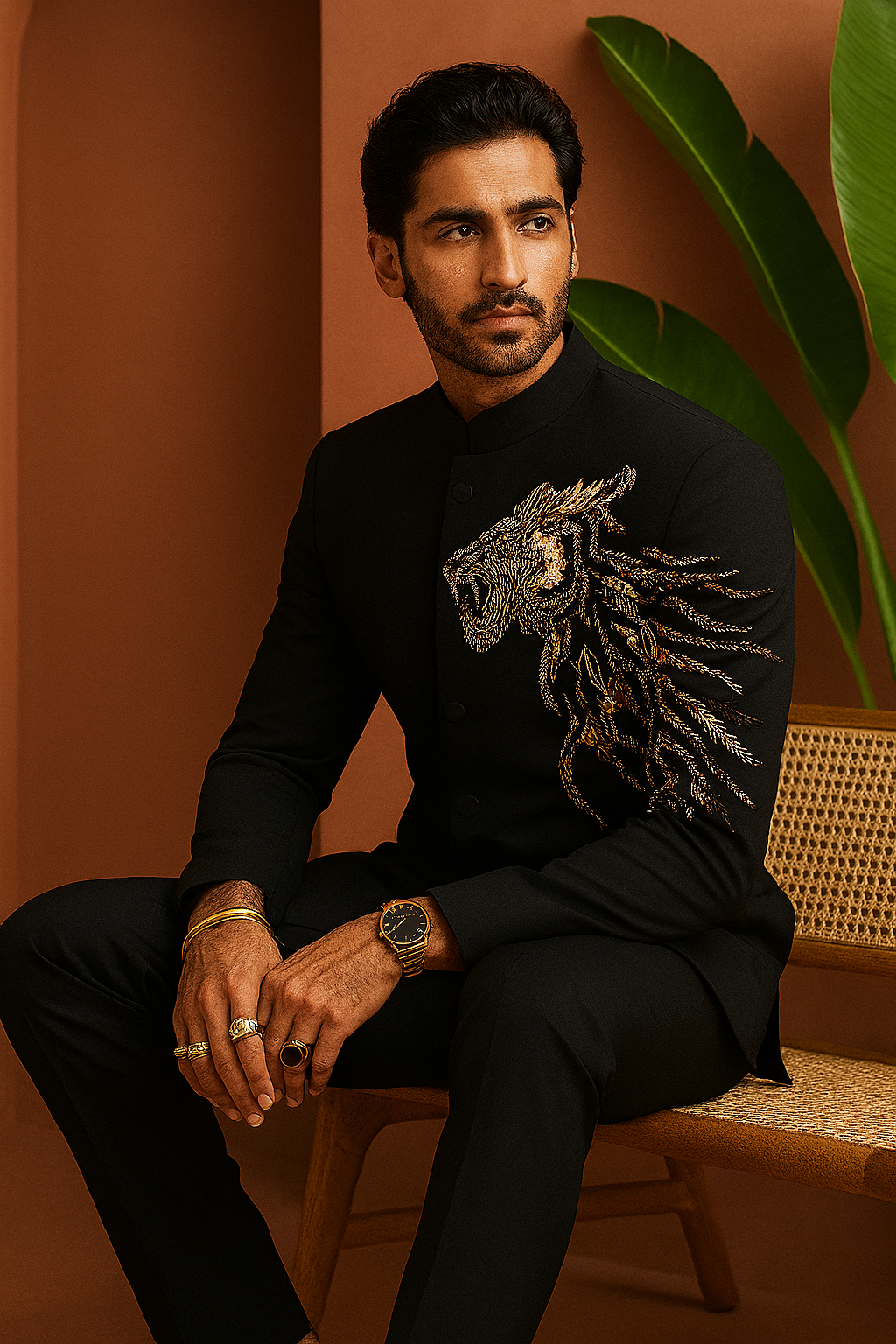 Luxury Jodhpuri in black with lion embellishments – KPH Outfits