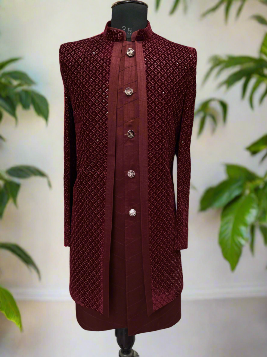 Men's Maroon Open Indo-Western Set – KPH Outfits