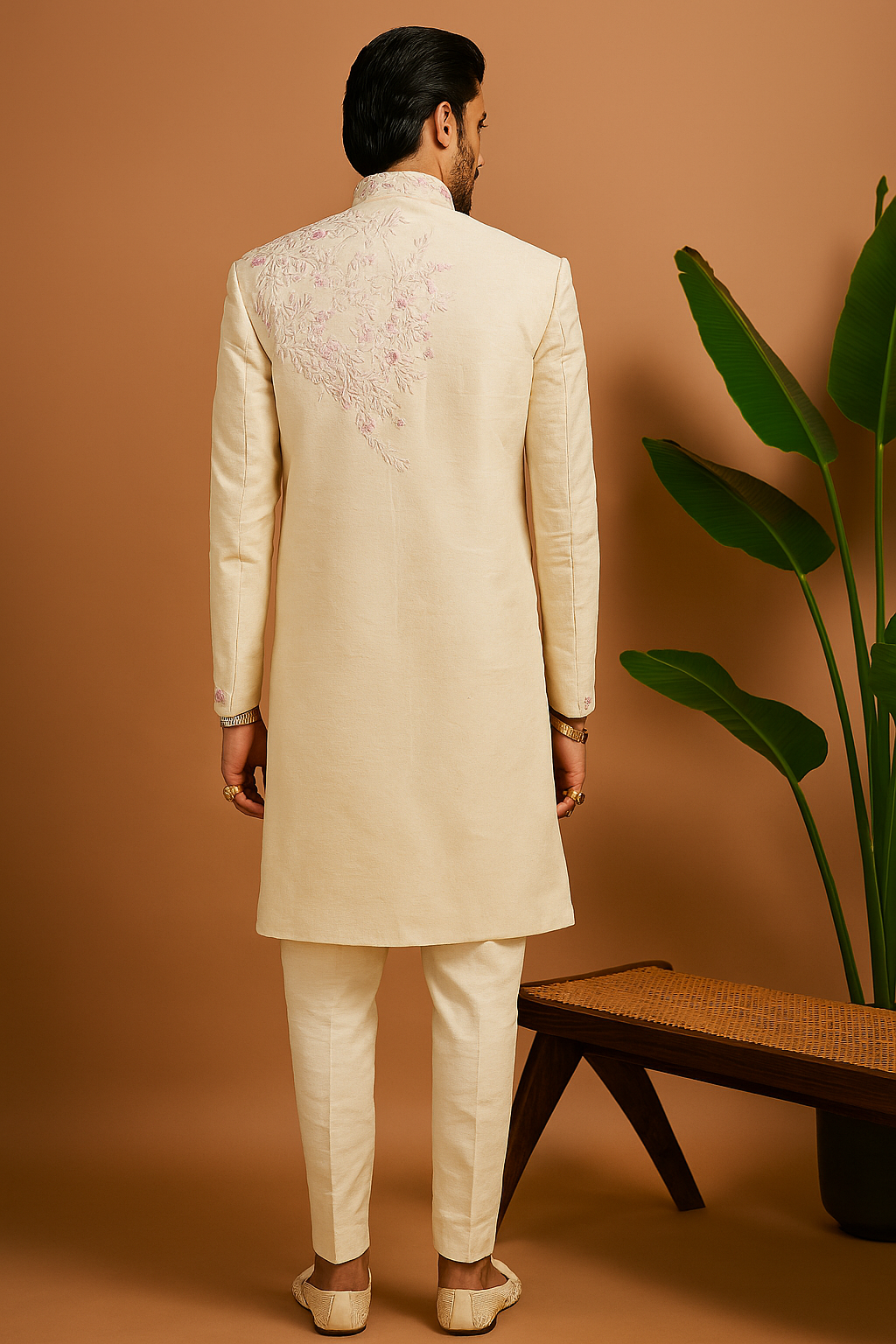 Luxury groom sherwani in ivory silk – KPH Outfits