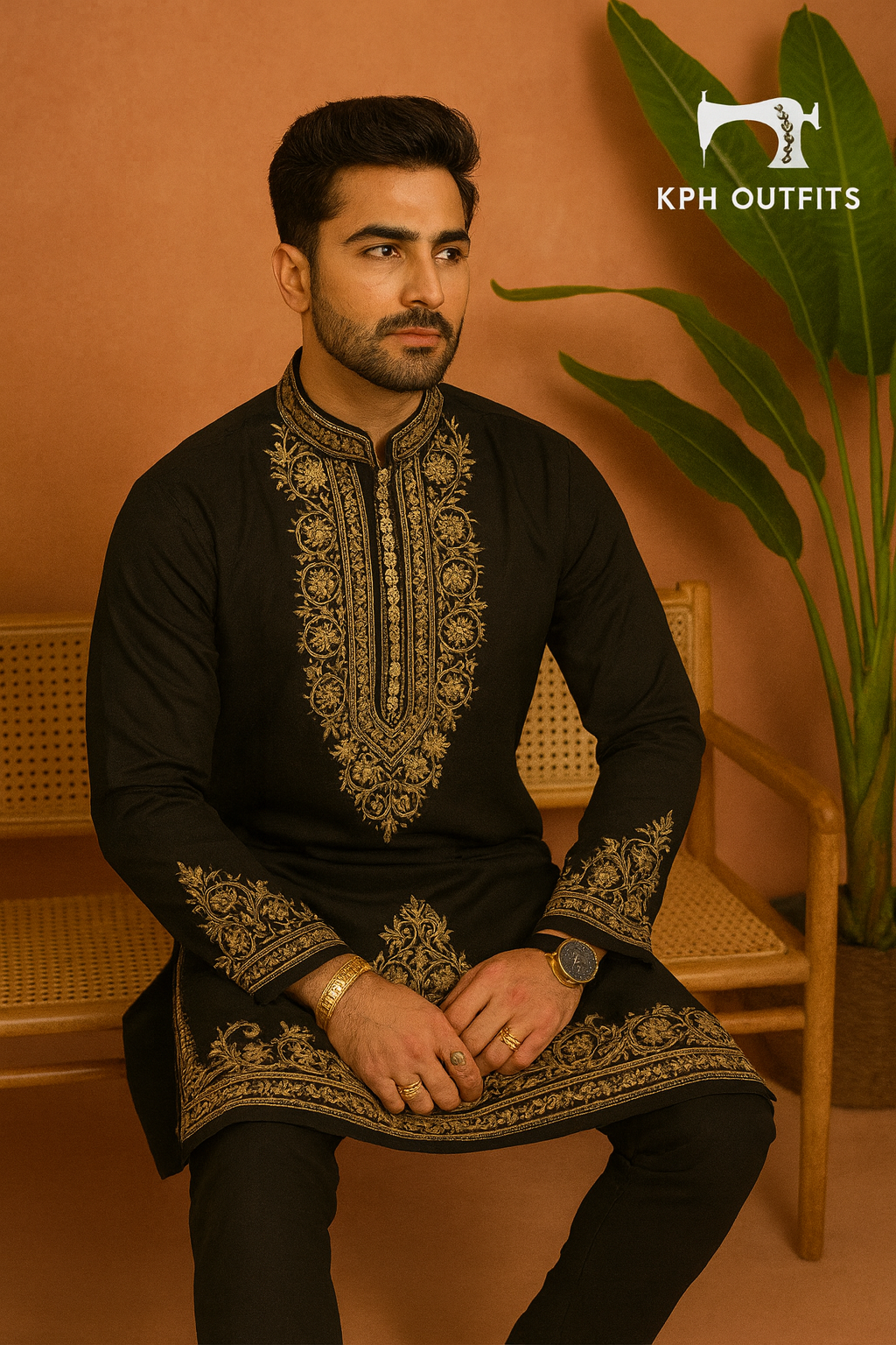 Handcrafted Golden Zardozi Work Embroidery Kurta Set - KPH Outfits