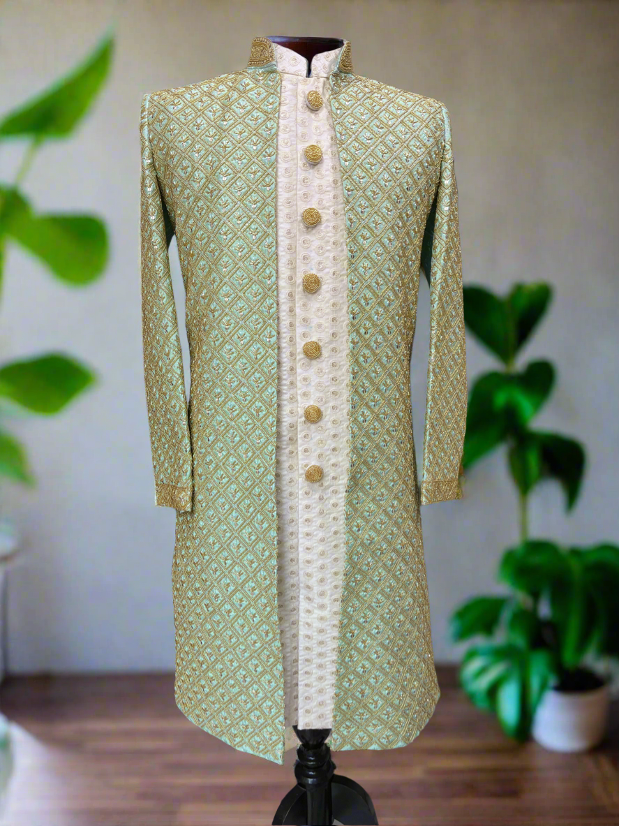 Elegant Groom Sherwani in Pista Shade
