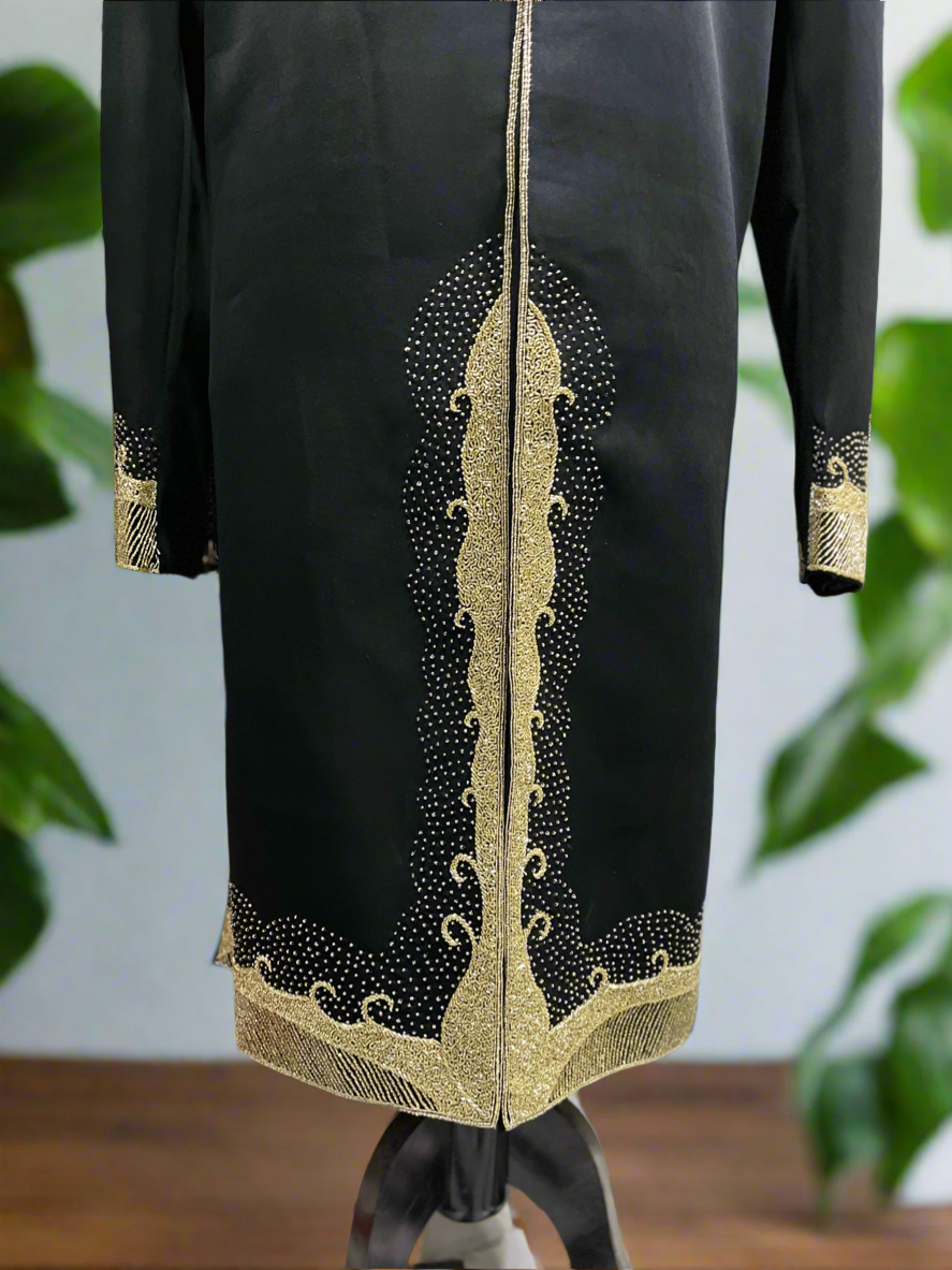 Elegant Men's Black Sherwani with Handcrafted Detailing for Weddings