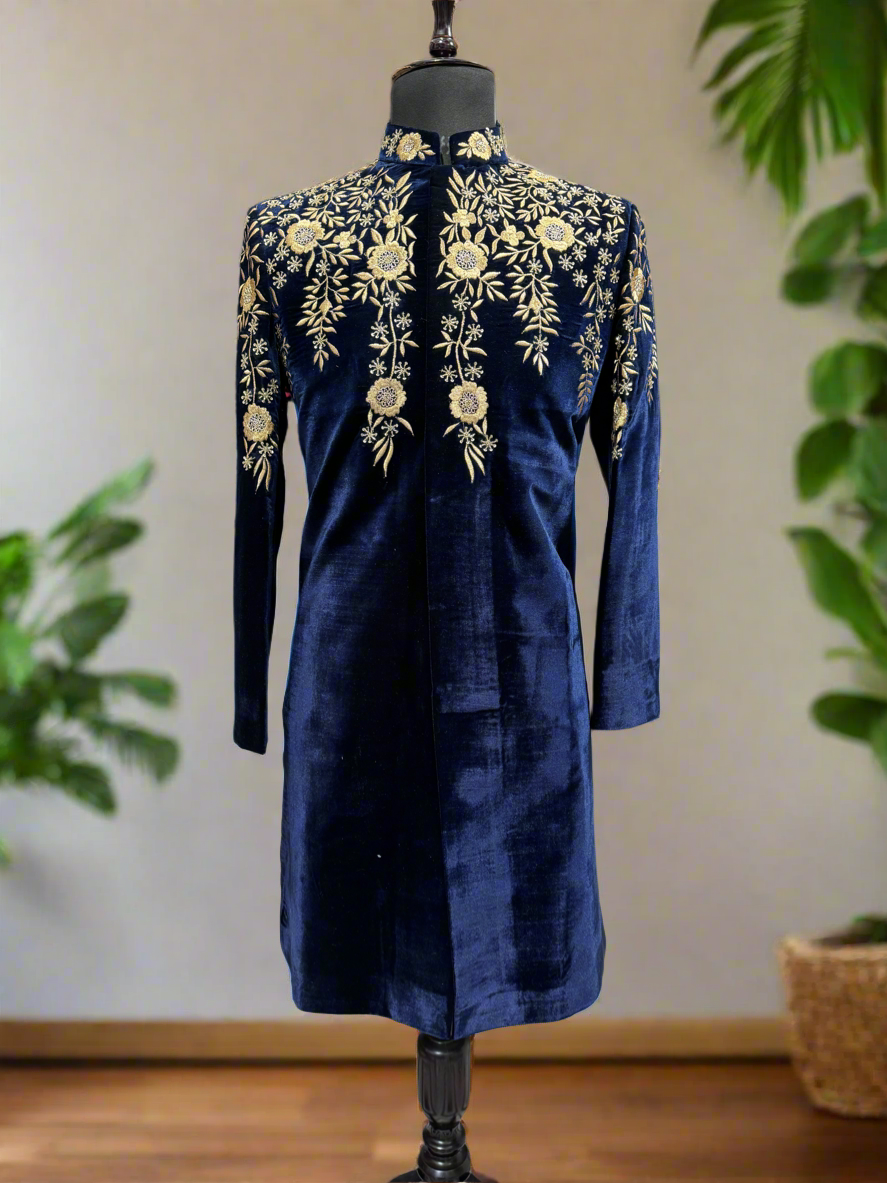 Elegant Velvet Wedding Sherwani Set for Men
