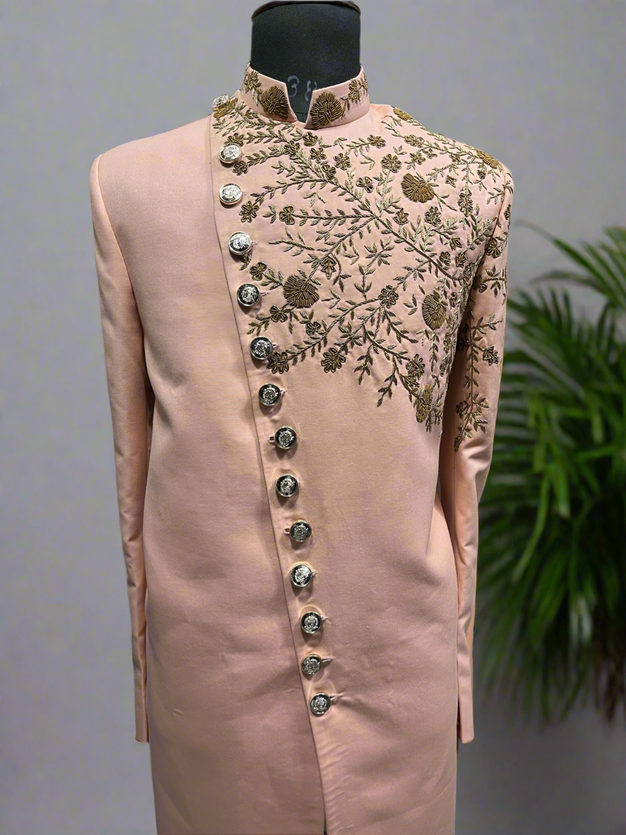 Elegant Zardozi work sherwani in tweed fabric