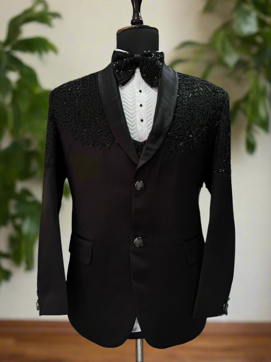 Elegant black tuxedo with handcrafted shawl lapel