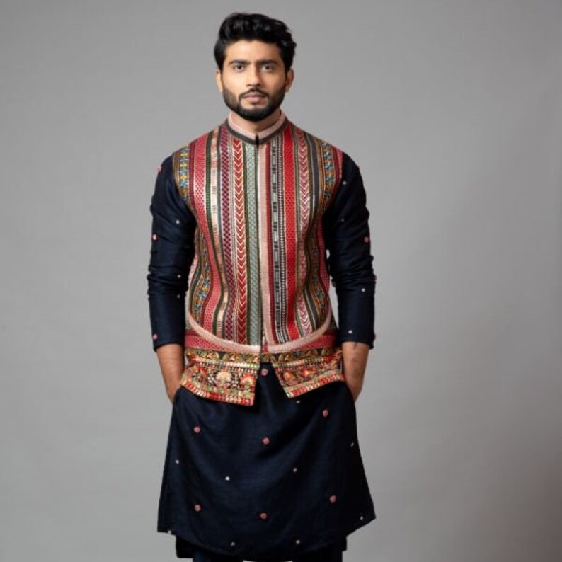 "Elegant embroidered kurta pajama set for festive occasions"
