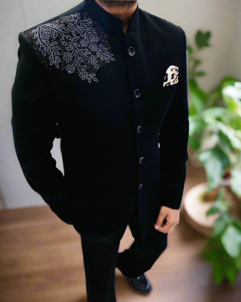 Elegant handcrafted black Jodhpuri by KPH Outfits