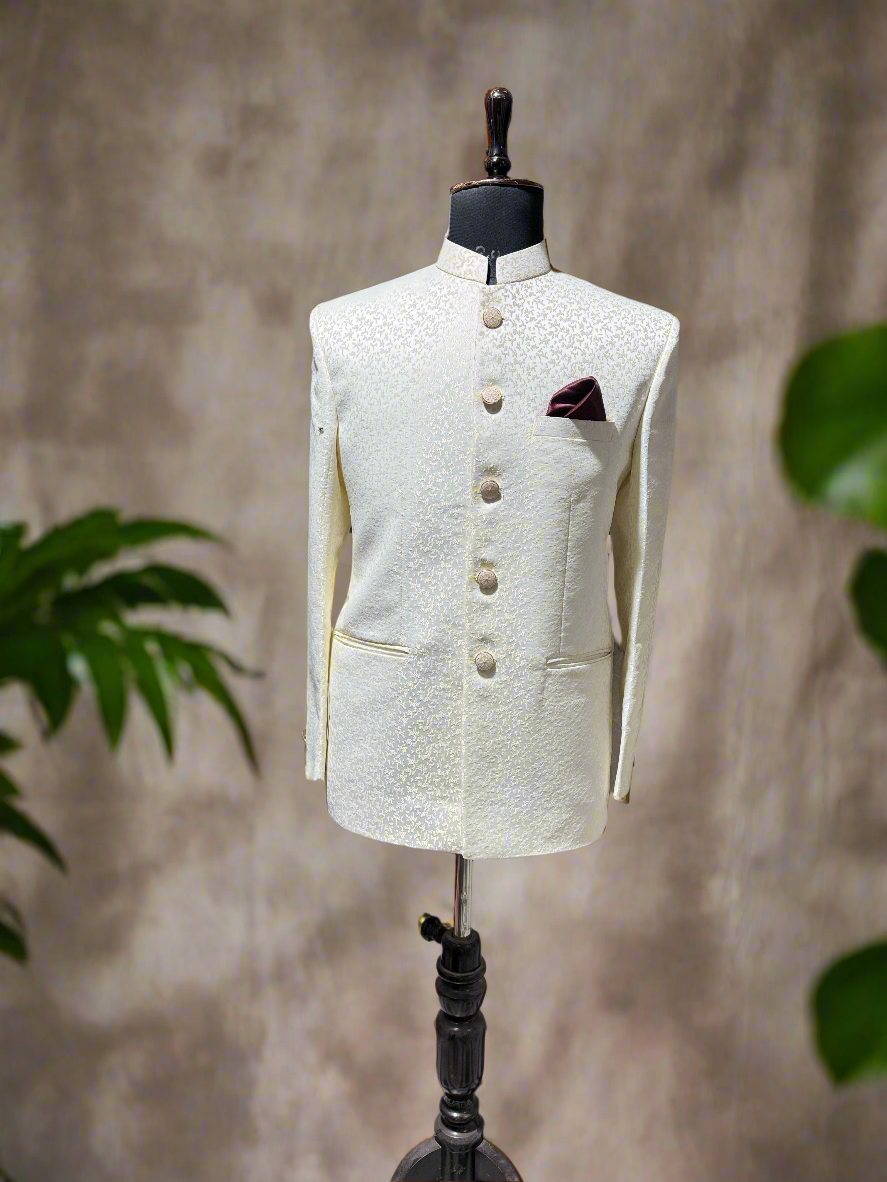 Elegant men's Jodhpuri suit with jacquard detailing