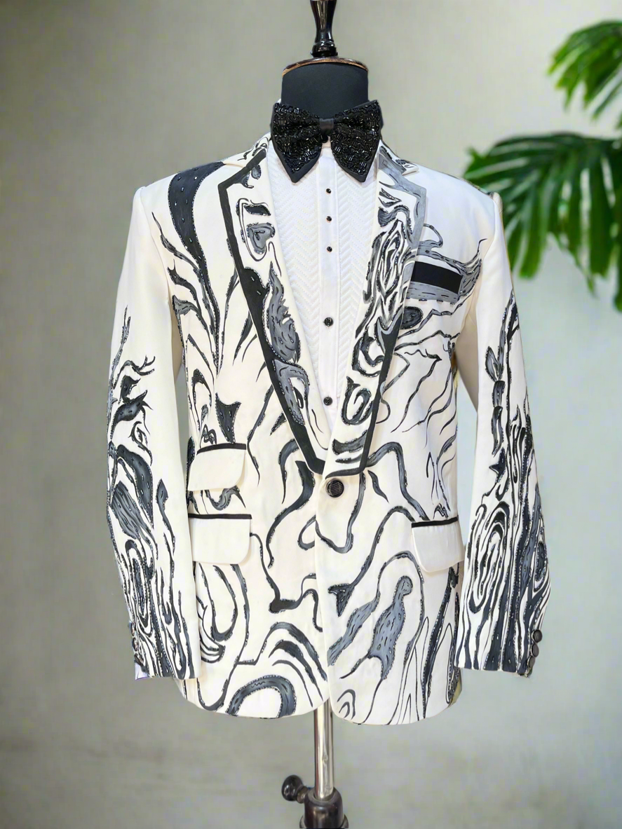 Exclusive hand-painted ivory tuxedo for men