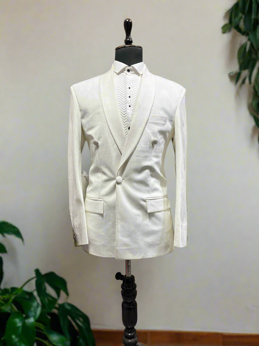 Exclusive ivory velvet tuxedo with double-breasted design