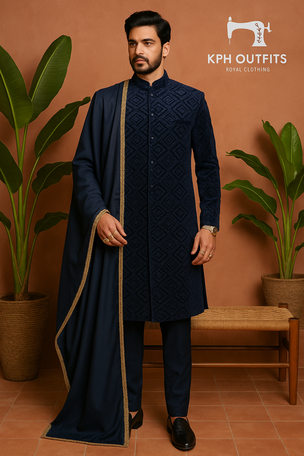Men's Navy Blue Exclusive Indo-Western Set - Timeless Elegance by KPH Outfits
