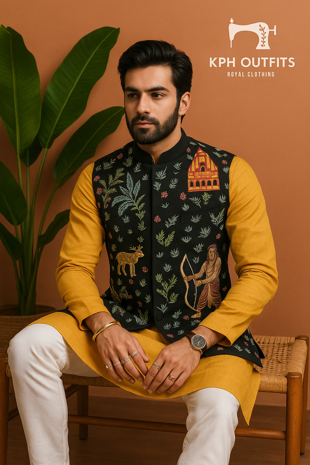 Special Customise Designer Shree Ram Embellished Waistcoat Set - KPH Outfits