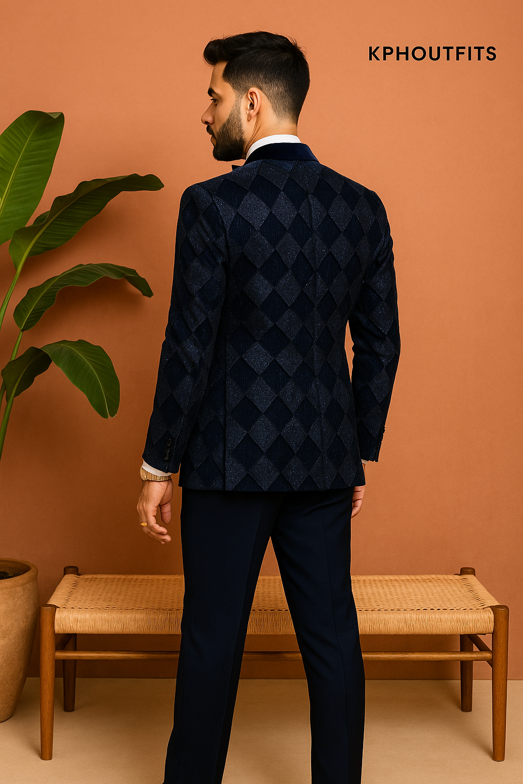 Navy Blue Broad Shawl Lapel Handcrafted Tuxedo Suit for Men - KPH Outfits