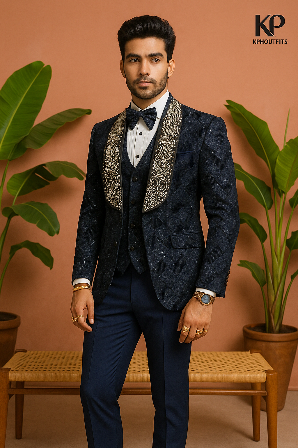 Navy Blue Broad Shawl Lapel Handcrafted Tuxedo Suit for Men - KPH Outfits