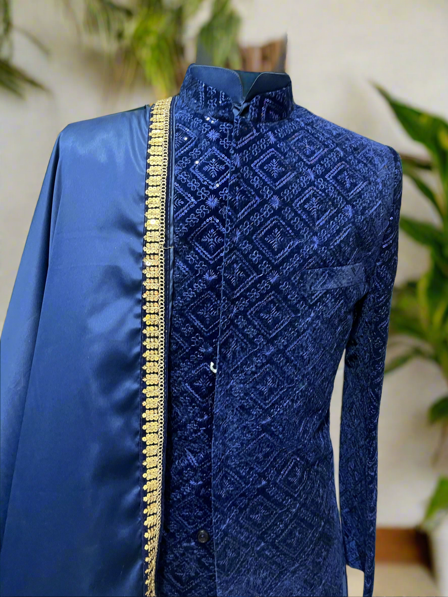 Men's Navy Blue Exclusive Indo-Western Set - Timeless Elegance by KPH Outfits