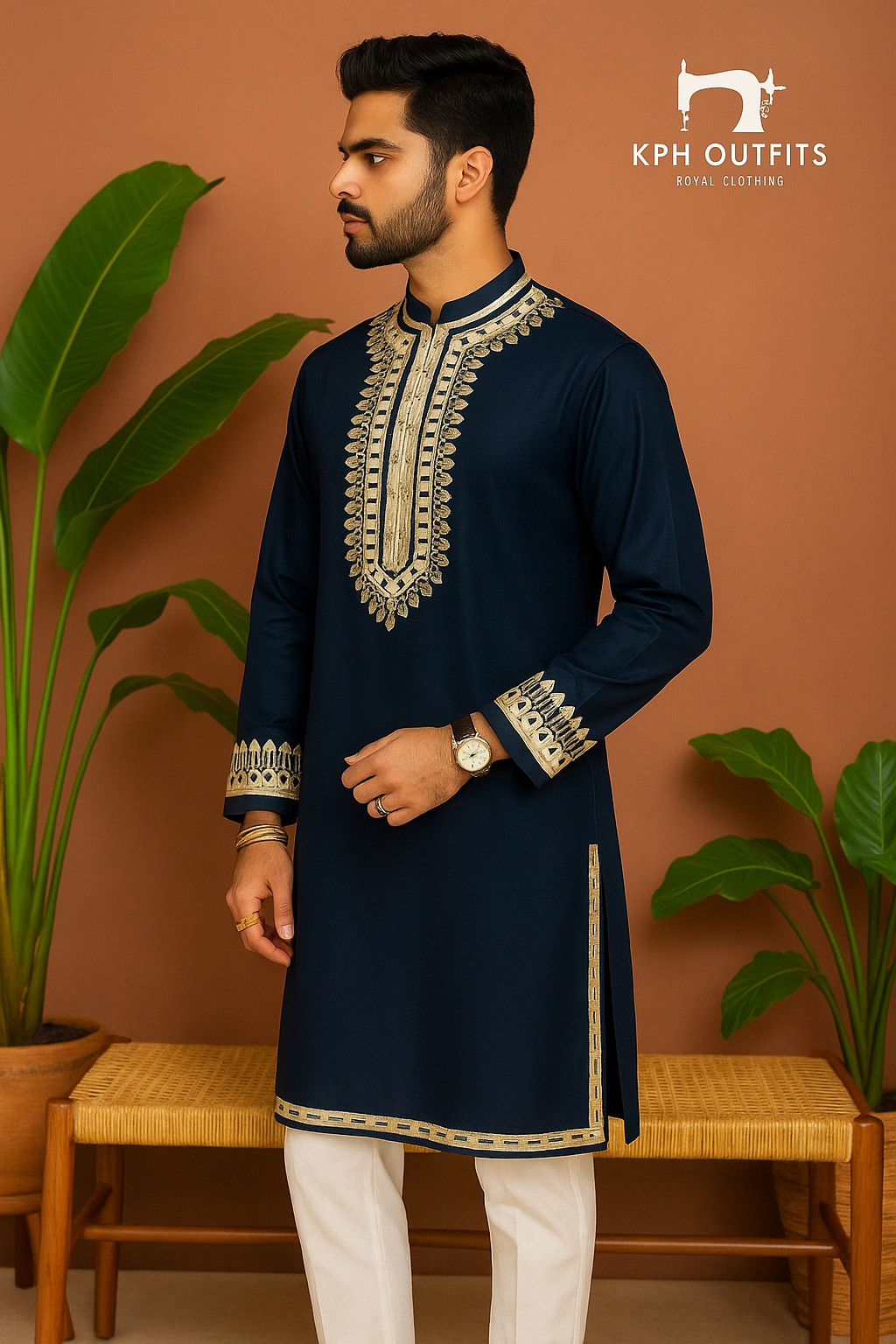 Navy Blue Designer Leather Embellished Stylish Kurta Set - KPH Outfits