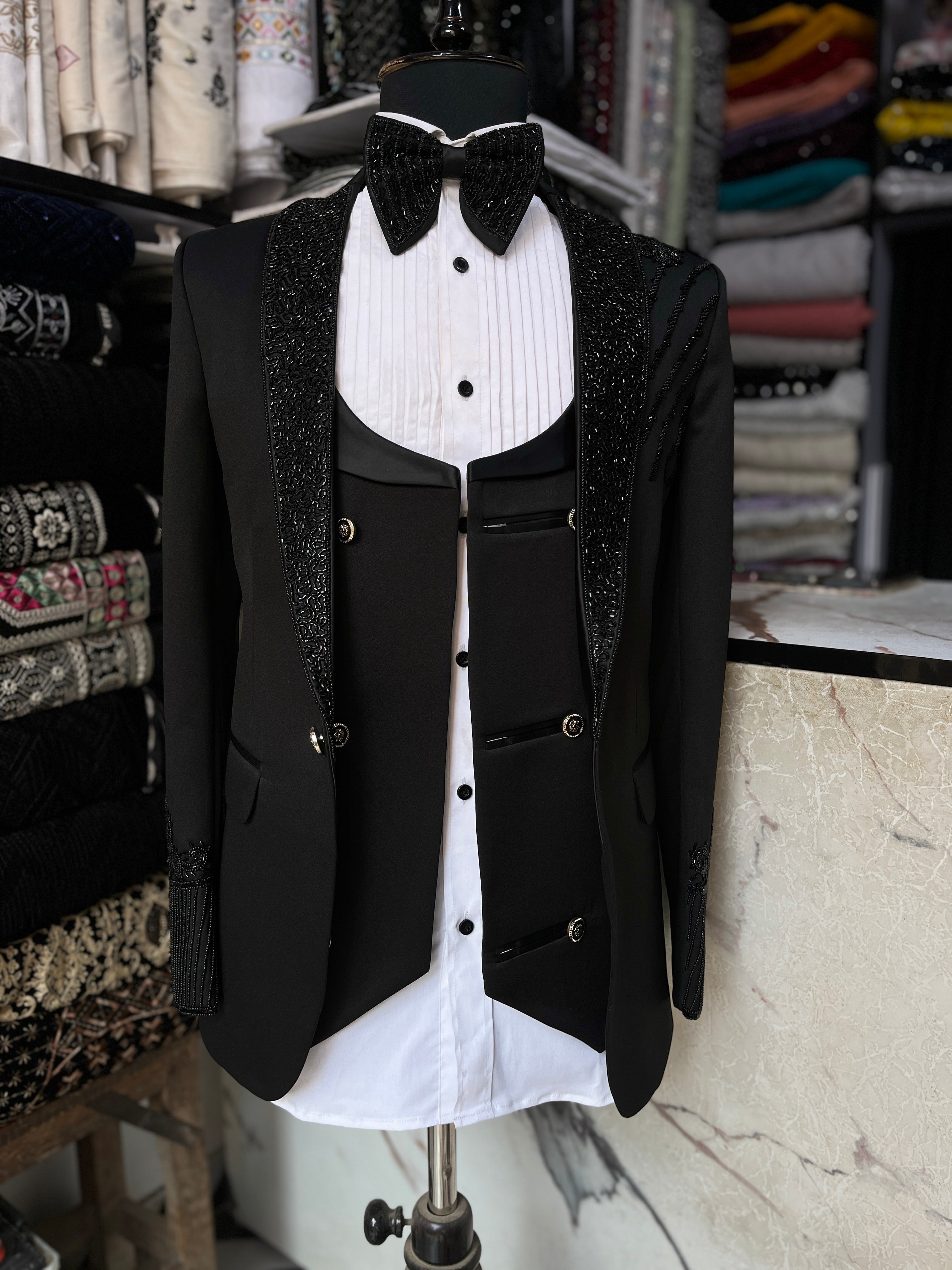 Men's Black Handcrafted Cut dana Work Tuxedo Suit