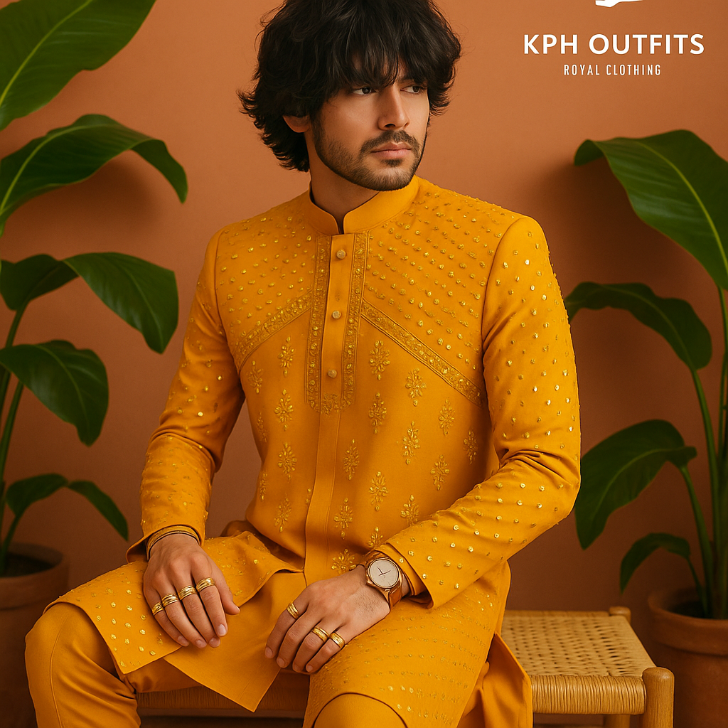 Men's Exclusive Orange Real Mirror Stylish Indo-western Set - KPH Outfits