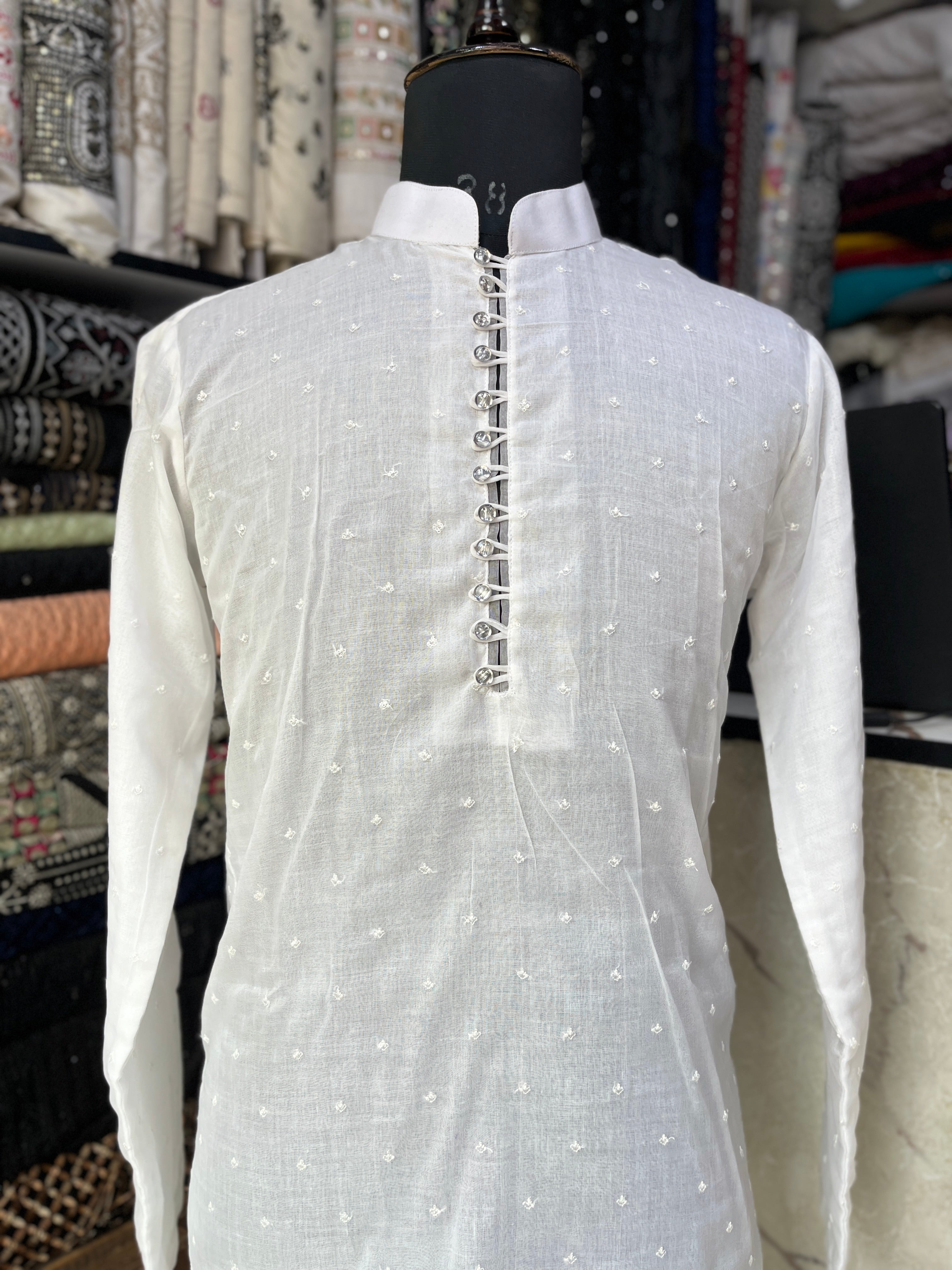 Men's White Summer Special Butti Kurta Set