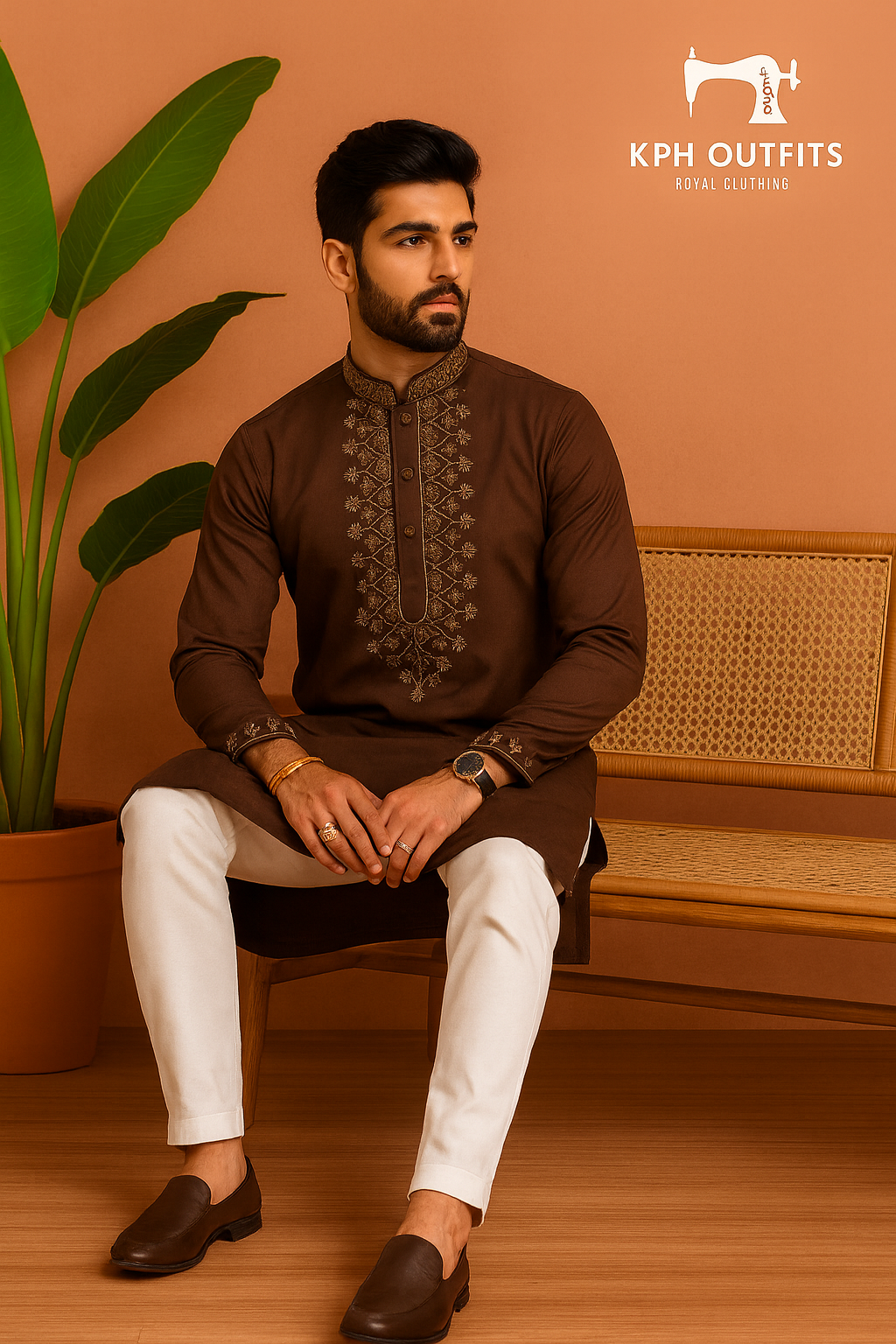 Men's Exclusive Dark Brown Handcrafted Kurta Set - KPH Outfits