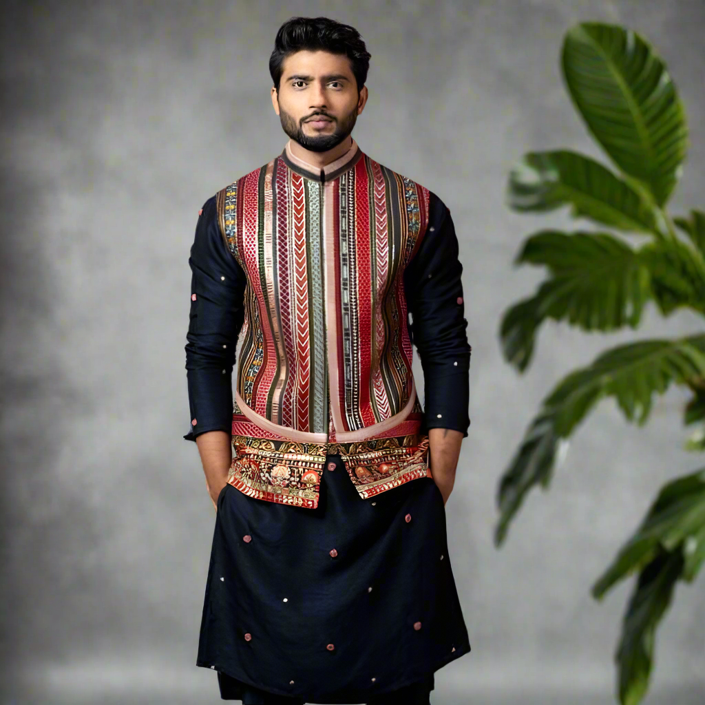 Men's Exclusive Custom Designer Navy Blue Stylish Nehru Jacket Set - KPH Outfits