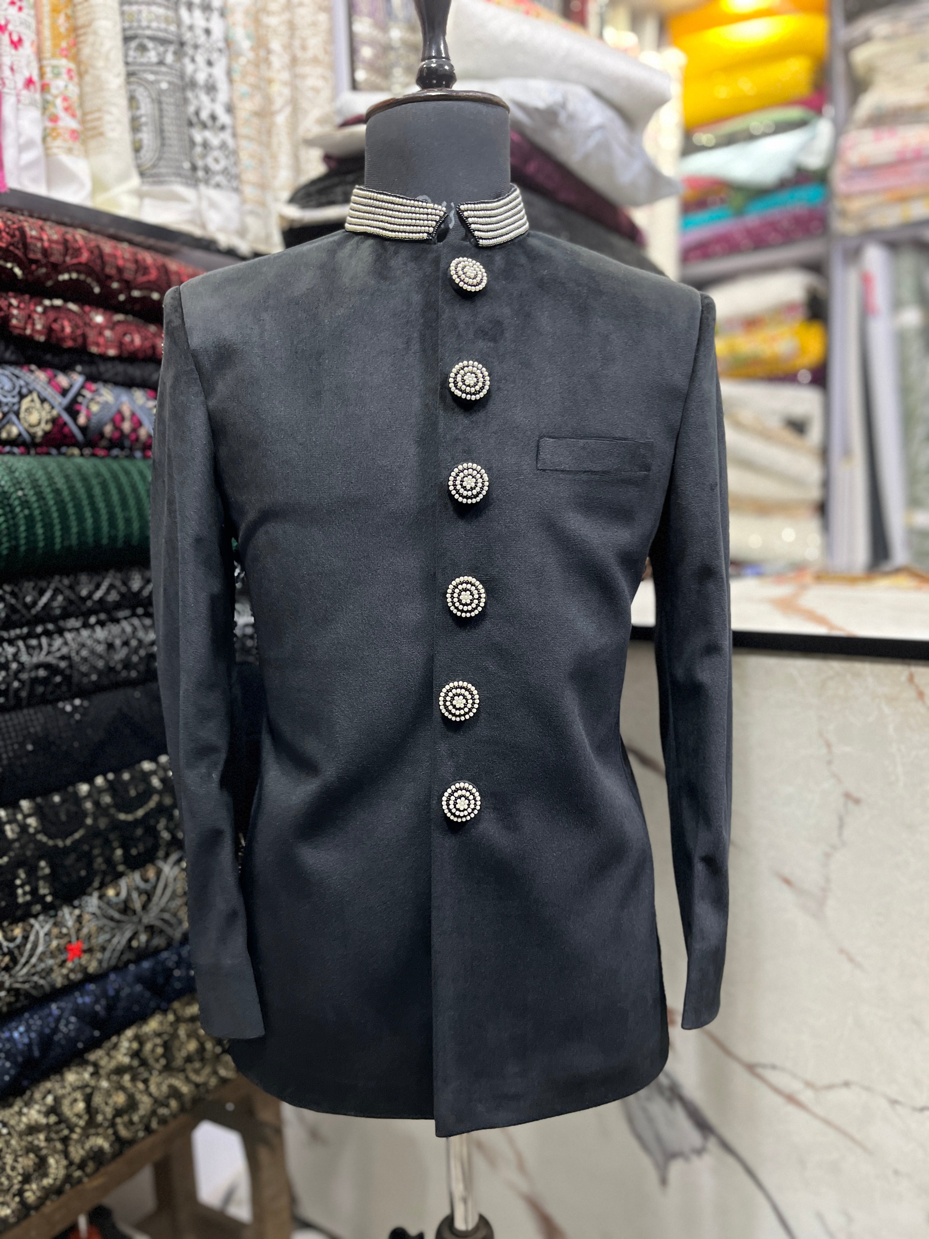 Men's Black Handcrafted Beads Work Bandhgala Suit