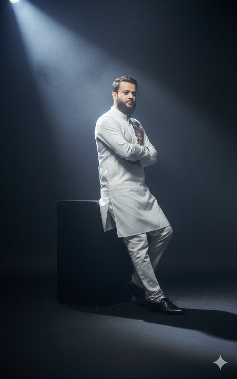 White Kurta Set with Floral Chest Embroidery - kph Outfits