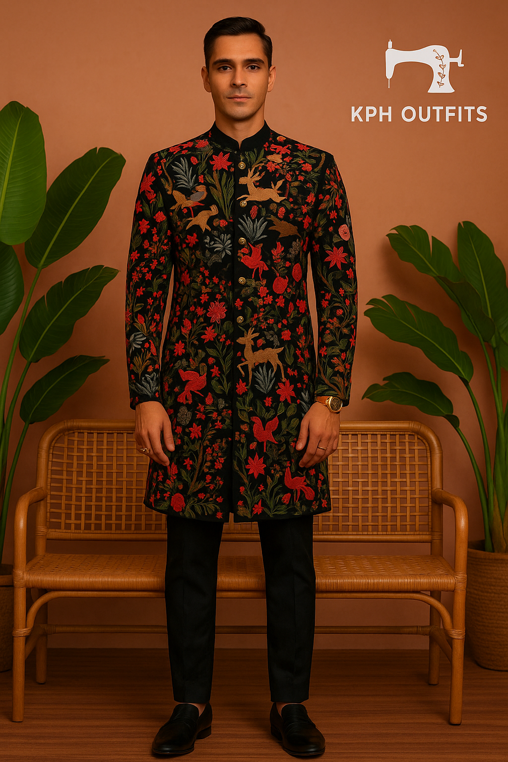 Exclusive Black Sherwani Set with Multi-Color Embroidery – KPH Outfits
