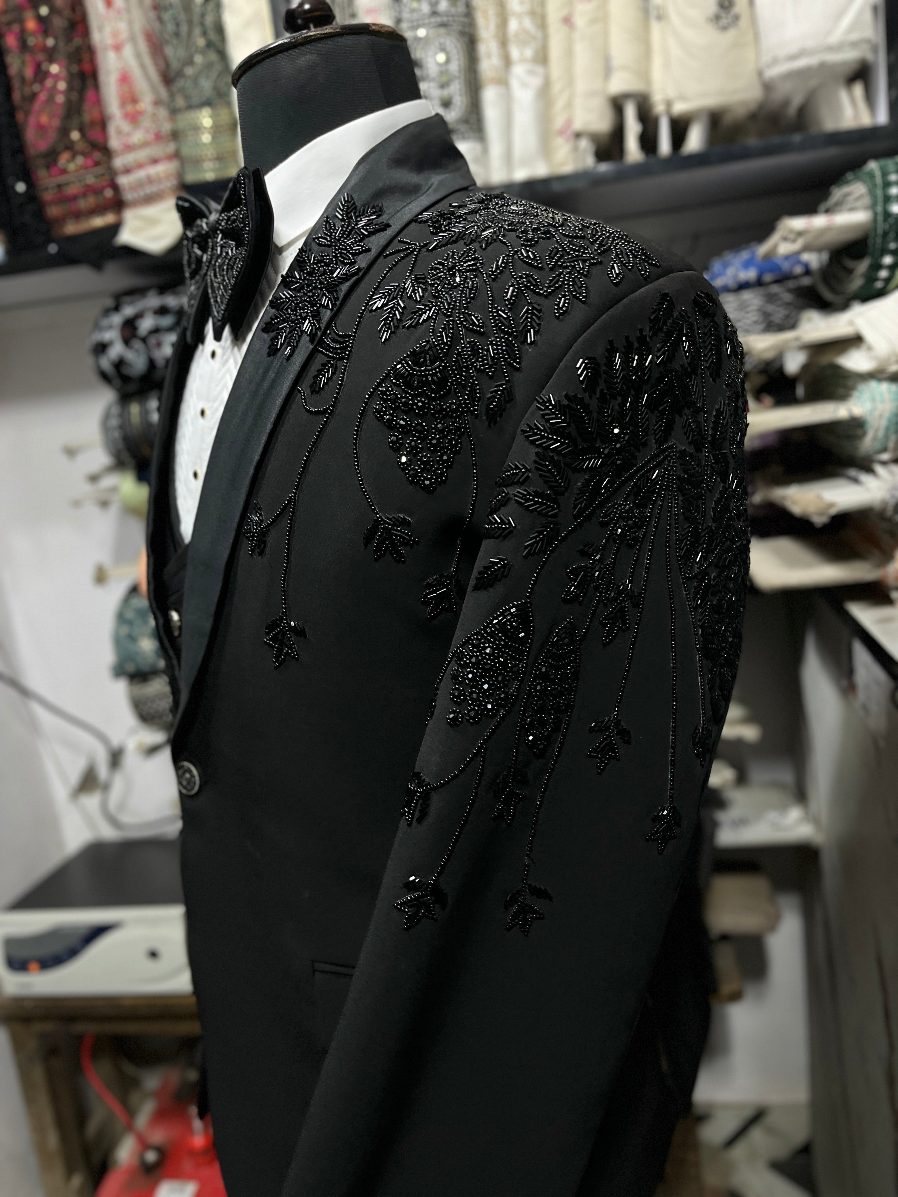 Men's Black Handcrafted Embellished Tuxedo Suit