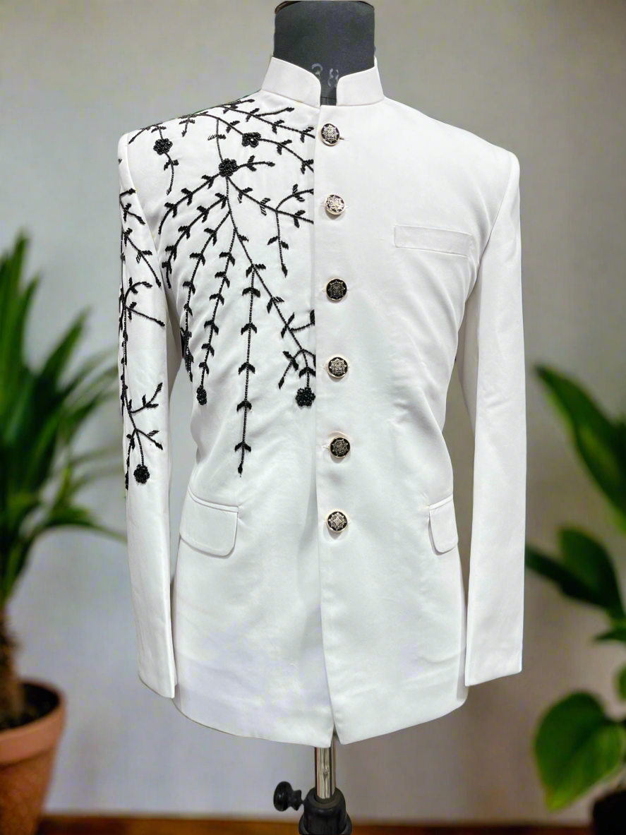 Designer Jodhpuri Blazer and Pants in White