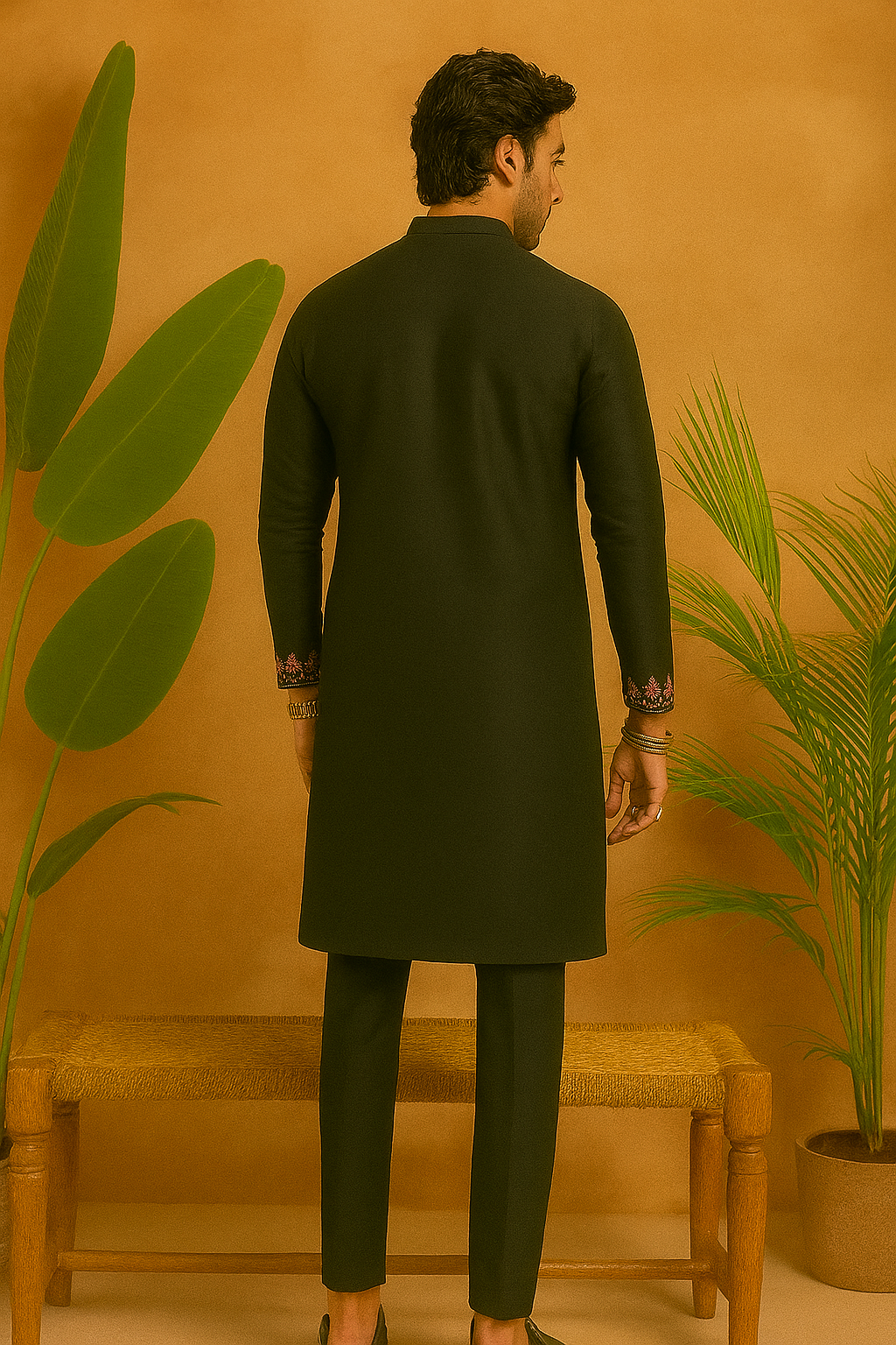 Tailored kurta set with zipper pajama and ornate neck detail – KPH Outfits