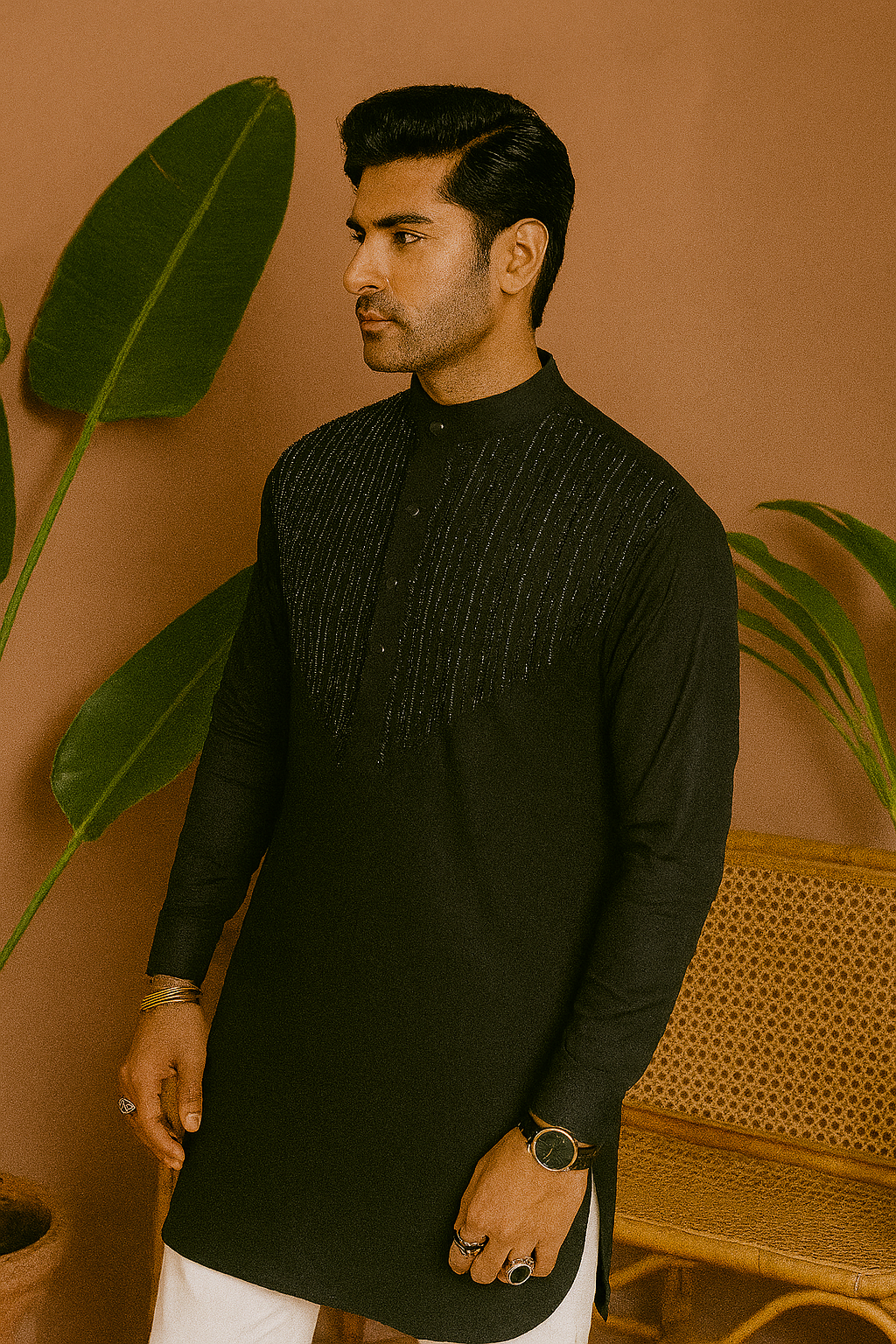 Designer groom kurta set with bead neck detailing – KPH Outfit