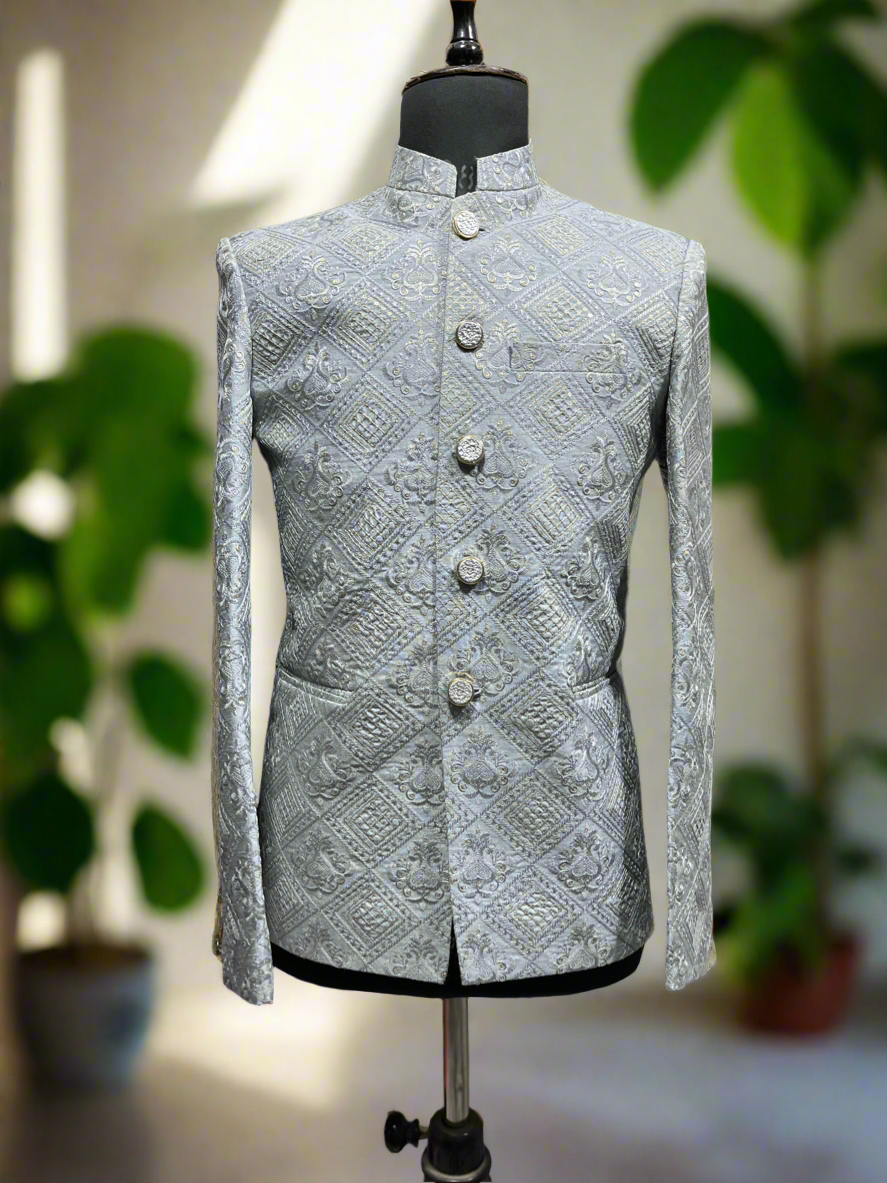 Premium 5-Button Gray Jodhpuri Blazer with Zipper Pants