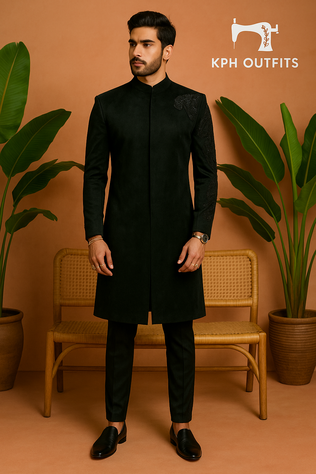 Exclusive Handcrafted Black Sherwani with Gold Embroidery – KPH Outfits