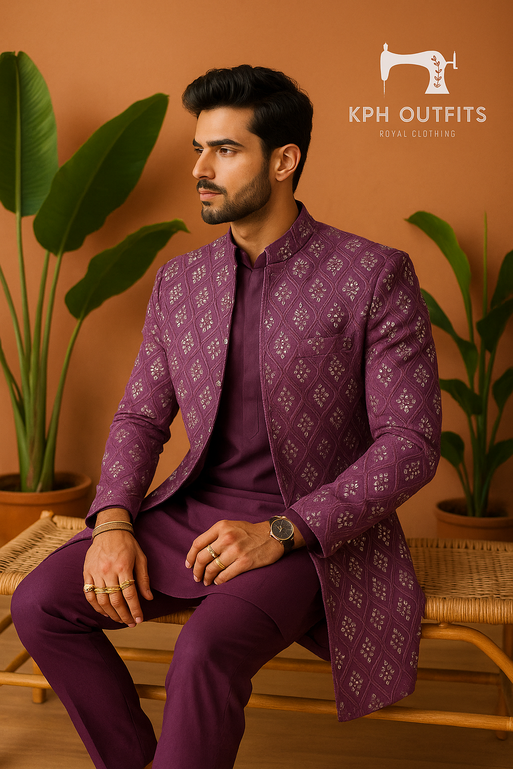 Men's Exclusive Wine Mirror Indo-western Set - KPH Outfits