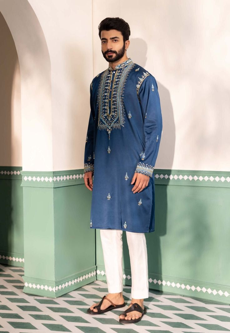 Men's Teal Blue Handcrafted Kurta Set