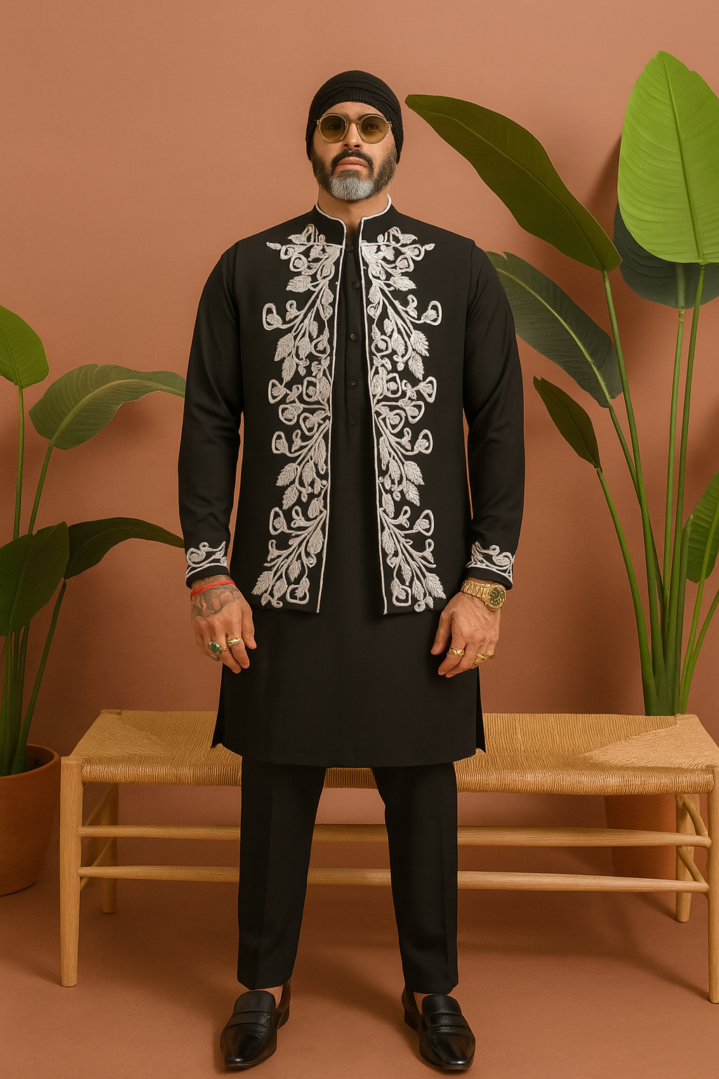 “Front view of Mayank Chawla Inspired Designer Embellished Stylish Waistcoat Set for Men”