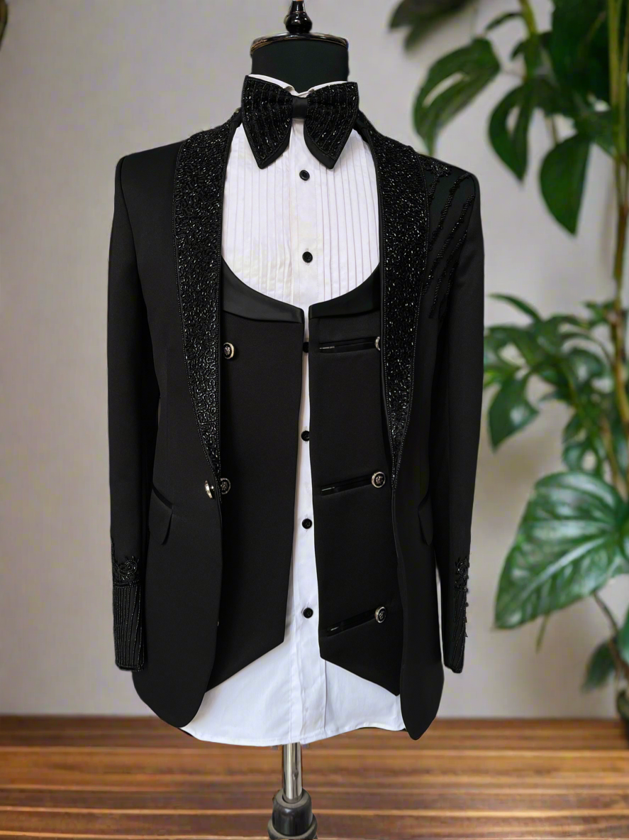 Front view of Men's Royal Blue Mirror Work Kurta Set - KPH Outfits