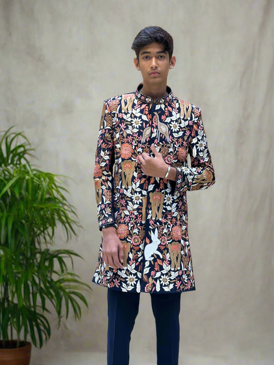 Front view showcasing the elegant design and details of the Sangeet night set.