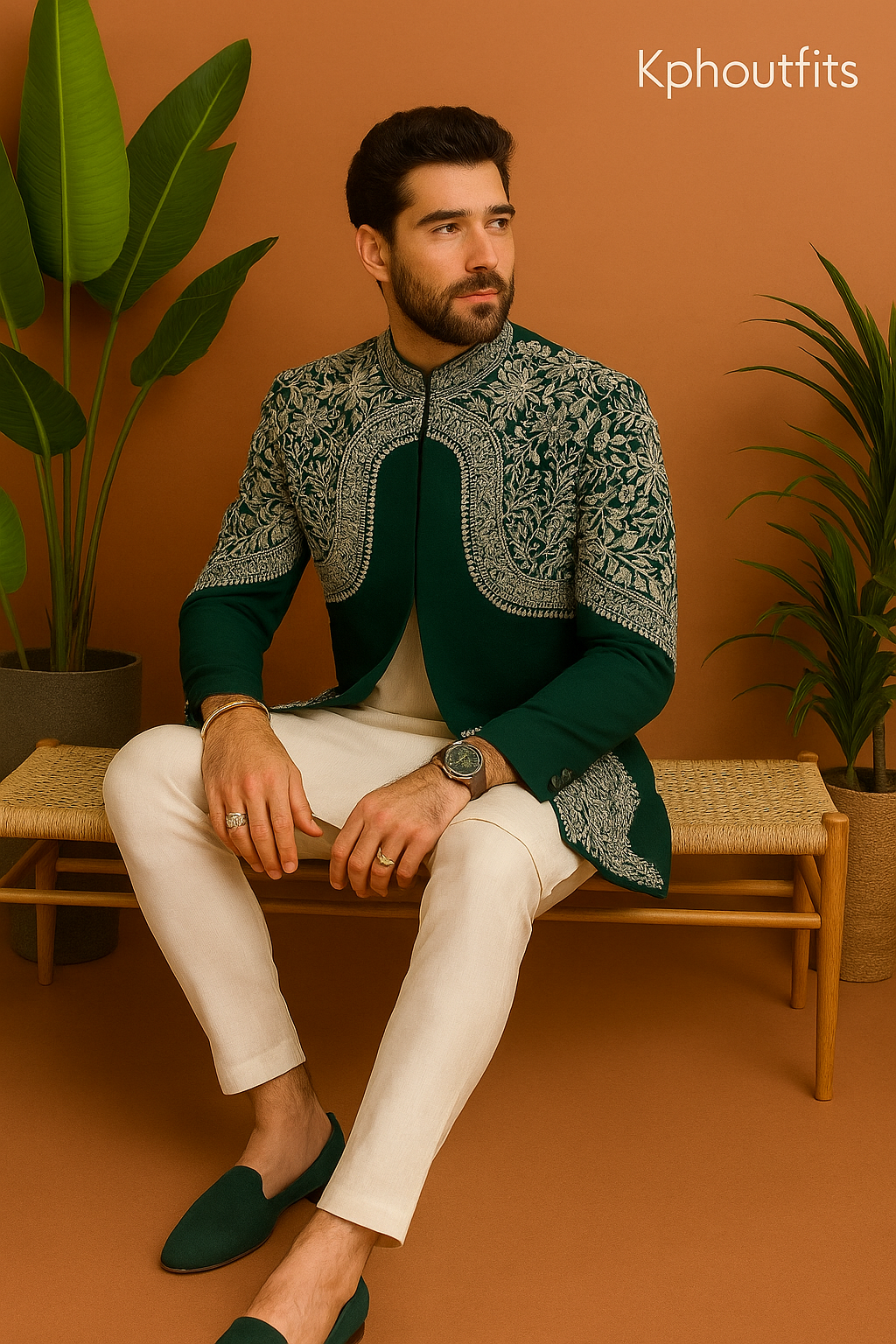 Full view of designer Mehndi Ceremony Jodhpuri outfit for groom