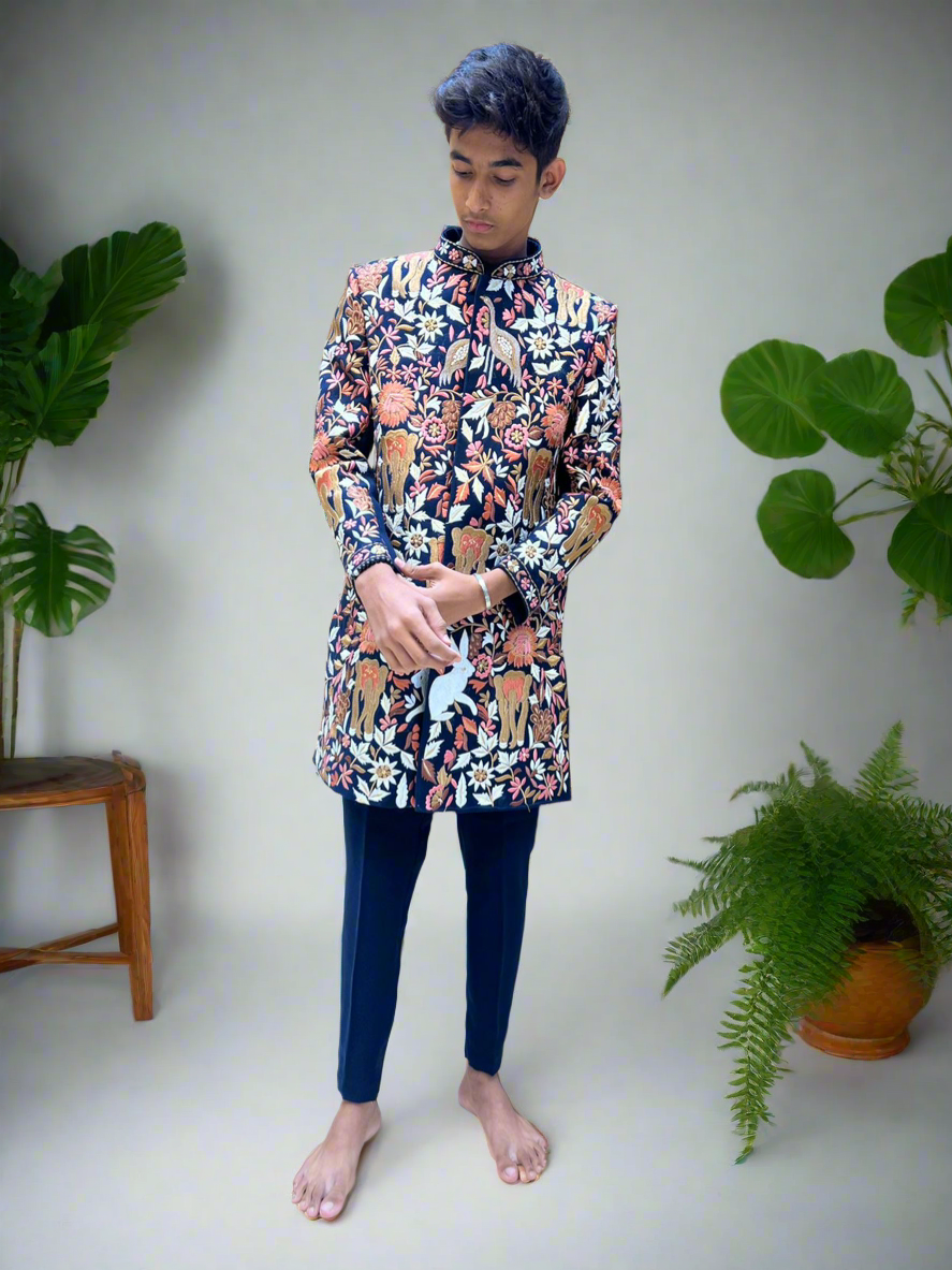 Full view of the Men's Exclusive Designer Sangeet Night Special Indo-western Set.