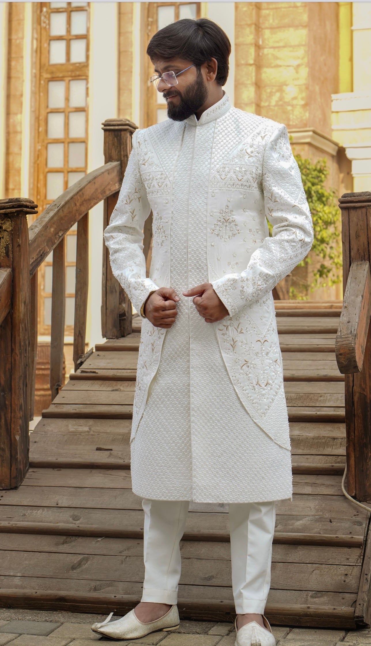 Groom Special Handcrafted Stylish Two-Layer Achkan Set 