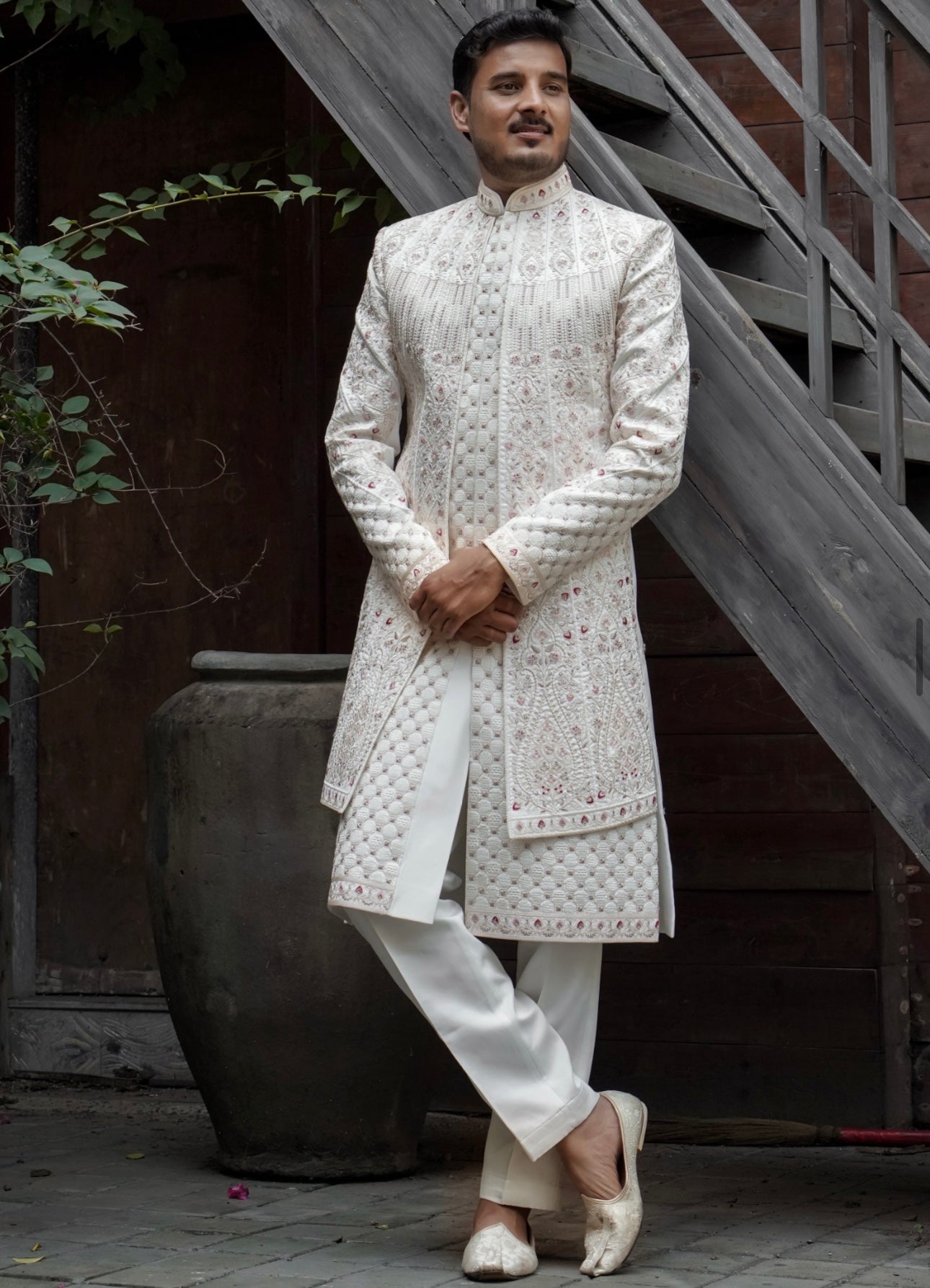 Groom special two-layer embellished sherwani set