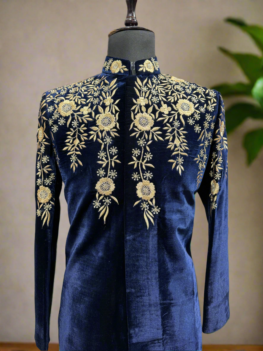 Handcrafted Velvet Sherwani with Embroidery