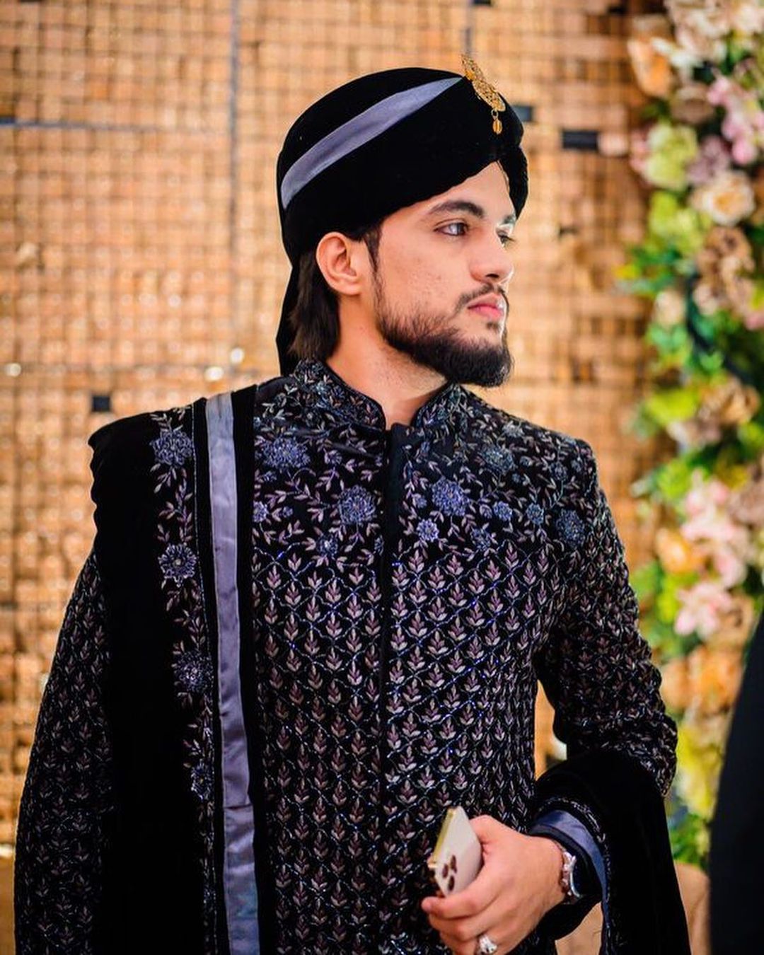 Handcrafted designer wedding sherwani with concealed button design