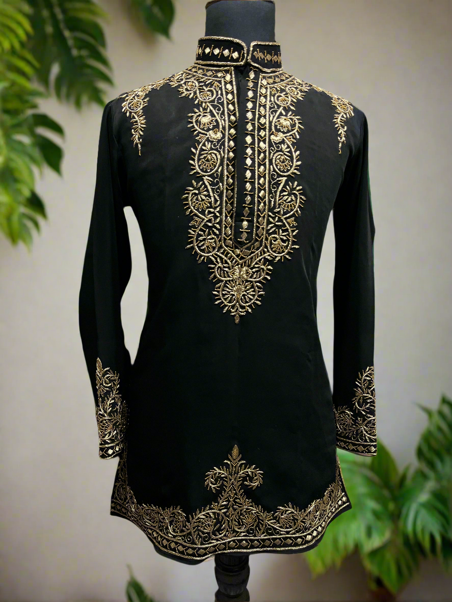 "Handcrafted golden Zardozi work embroidery kurta set - KPH Outfits"