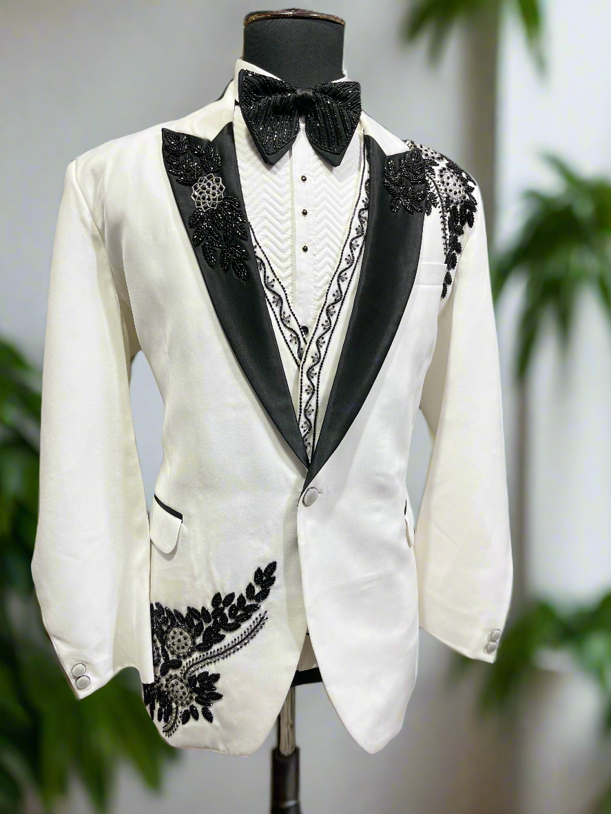 Handcrafted ivory designer tuxedo for men